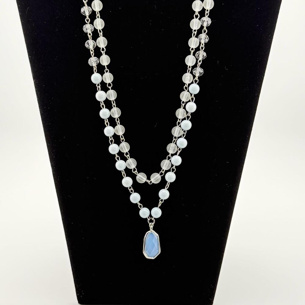 Light Blue & Smokey Acrylic Beaded Pendant Necklace Vintage Style